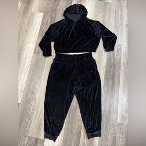 Victoria’s Secret On Point Women Black Ribbed Velour Jogger Track Set Hoodie XL
